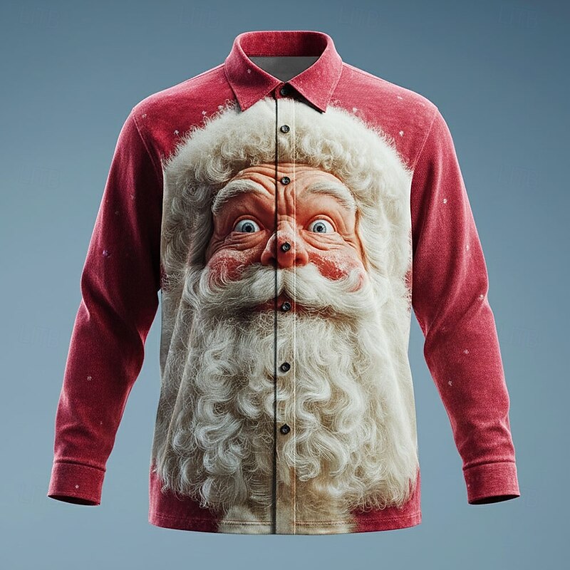 Christmas Men's Santa Claus Merry Christmas Shirt Button Up Shirt Long Sleeve Funny Outdoor Holiday Spring Fall Turndown 3D Print Linen Like Shirt Red 1 Red