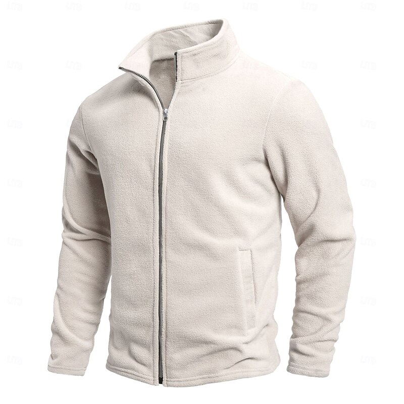 Men's Fleece Jacket Formal Home Thermal Warm Pocket Plain Fall Solid Color Active Neutral High Neck Regular Blue Green Beige Gray Jacket4
