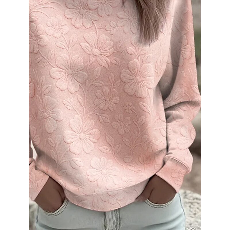 Women's Sweatshirts Floral Graphic Vintage Casual Long Sleeve Crew Neck Regular Tops Street Dailywear Casual Print Light Pink Pink Spring Fall Winter3