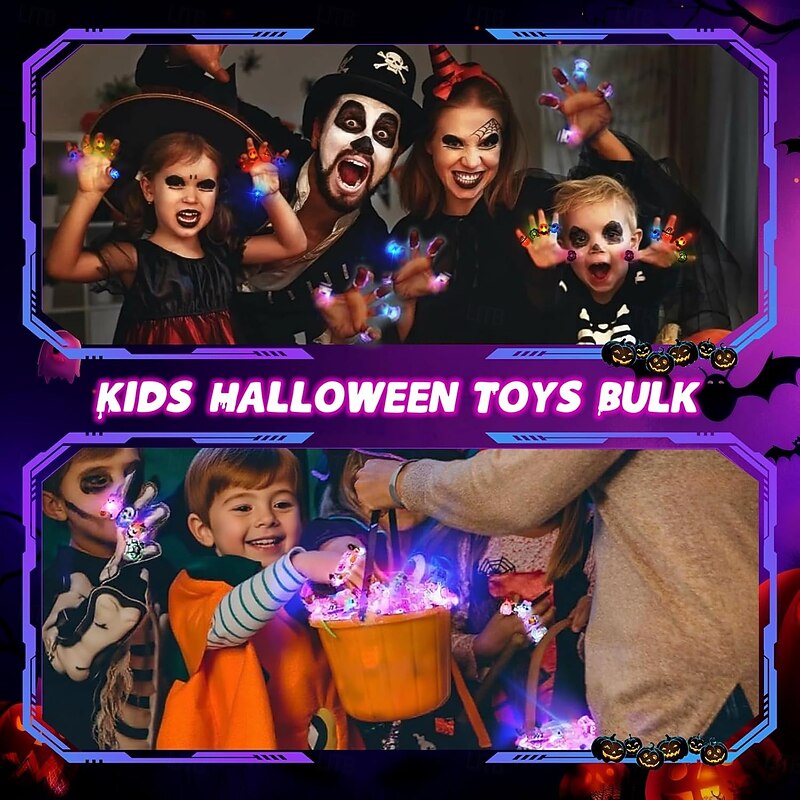 Halloween Light Up Rings 50Pcs Halloween Party Favors for kid Light Up Treat Glowing LED Ring for Kids Adults3