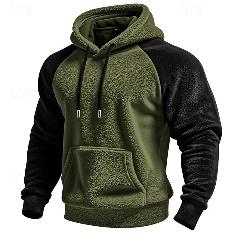 Men's Hoodie Fleece Hoodie Army Green Brown Khaki Gray Hooded Plain Patchwork Color Block Sports & Outdoor Casual Daily Streetwear Cool Sportswear Winter Clothing Apparel Hoodies Sweatshirts3