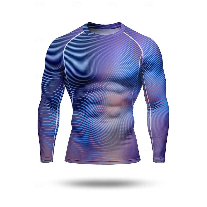 Men's Compression Shirt Running Shirt 3D Print Long Sleeve Shirt Gradient Quick Dry Compression Power Flex Moisture Wicking Gym Workout Active Training Exercise Sportswear Activewear Purple3