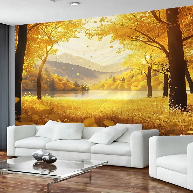 Autumn Yellow Tree Landscape Hanging Tapestry Wall Art Large Scenic Mural Decor Blanket Curtain Photograph Backdrop for Home Bedroom Living Room Office Wall Decoration4