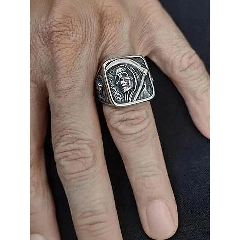 Men's Halloween Stainless Steel Grim Reaper Skull Ring – Gothic Punk Biker Jewelry for Parties and Festivals2