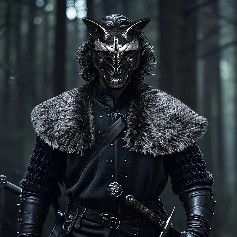 Retro Vintage Medieval Renaissance Mask Shawls Faux Fur Costume Warrior Dragon Viking Fancy Dress Men's Viking Fantasy Halloween Carnival Performance Party LARP Adults Shawl Mask2