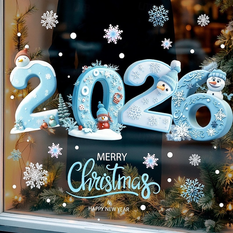 2026 Christmas Window Stickers Santa Claus Xmas Cartoon Glass Decal Merry Christmas New Year Holiday Window Decals for Stores2