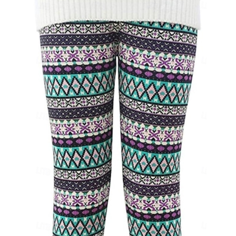Women's Chinos Leggings Cozy Leggings Ethnic Style Casual Full Length High WaistPantsUgly Christmas Geometic Printing Thermal Warm Comfortable Stretchy Vacation Casual Daily Blue Spring Fall Winter2