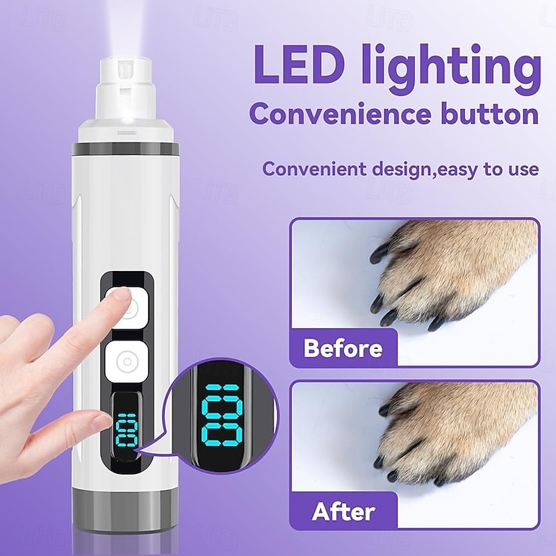 Dog Nail Grinder Quiet, Dog & Cat Nail Grinder with LED Light & Battery Display - Painless Nail Trimmer for Small to Large Pets, Thick Nails, and Sensitive Paws4