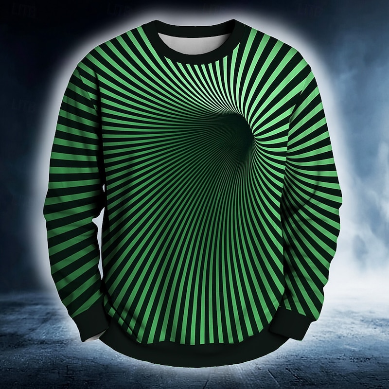 Men's Geometric Optical Illusion Visual Deception Sweatshirt Casual Crew Neck Vacation Party Gift Black Blue Crewneck 3D All Seasons Designer2