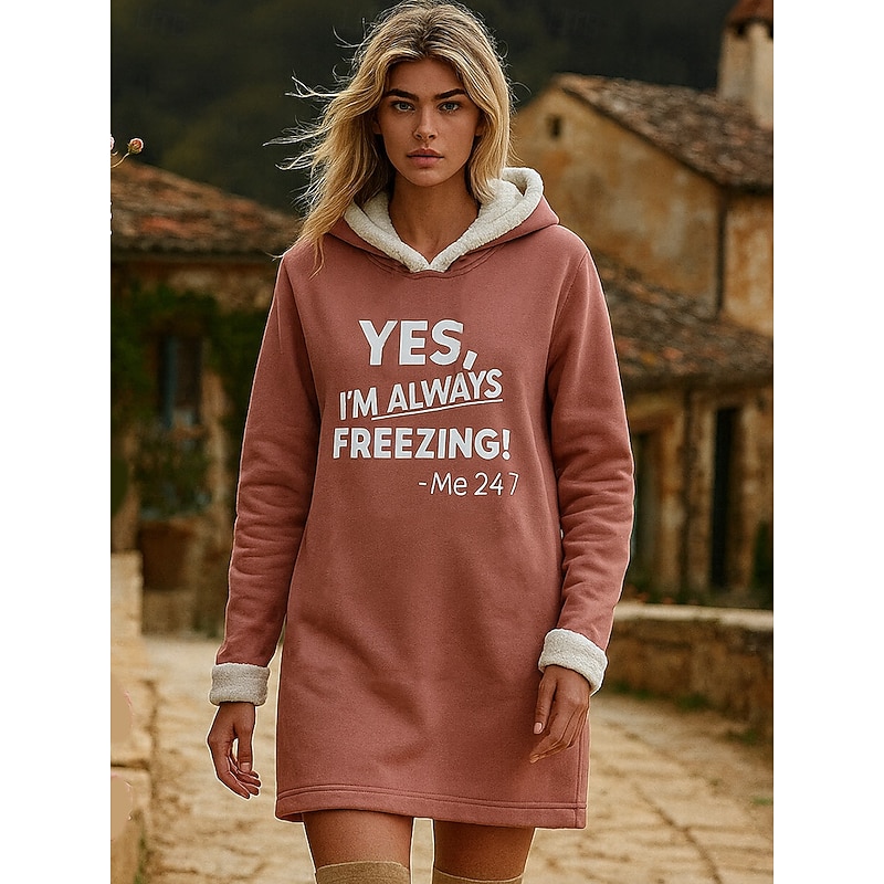Women's Mini Dress Athletic Dress Casual Vacation Home New Year Regular Fit Graphic Letter Long Sleeve Hooded Pink Fall Winter