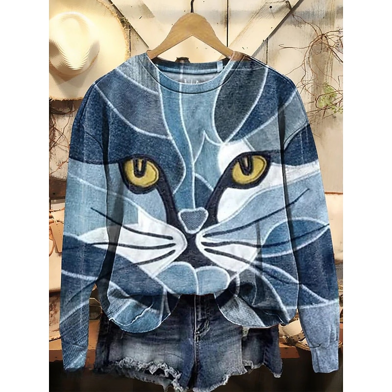 Women's Pullover Sweatshirt Graphic Animal Fashion Basic Casual Long Sleeve Crew Neck Regular Tops Street Dailywear Casual Print Blue Brown Khaki Beige Fall Winter