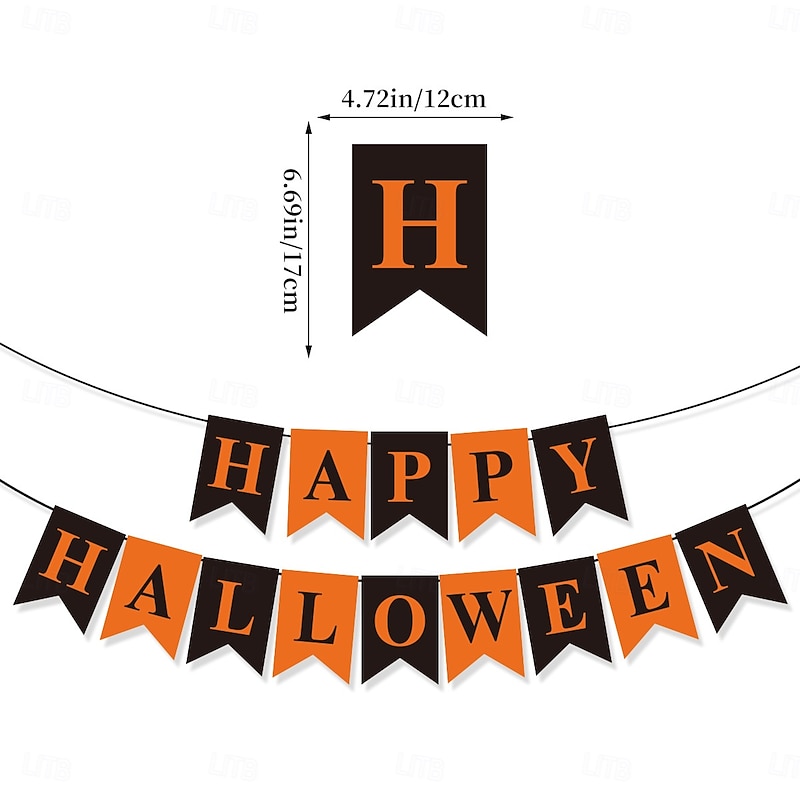 2pcs Happy Halloween Black Orange Swallow Tail Banner | HAPPY HALLOWEEN Letters Banner Burgee2