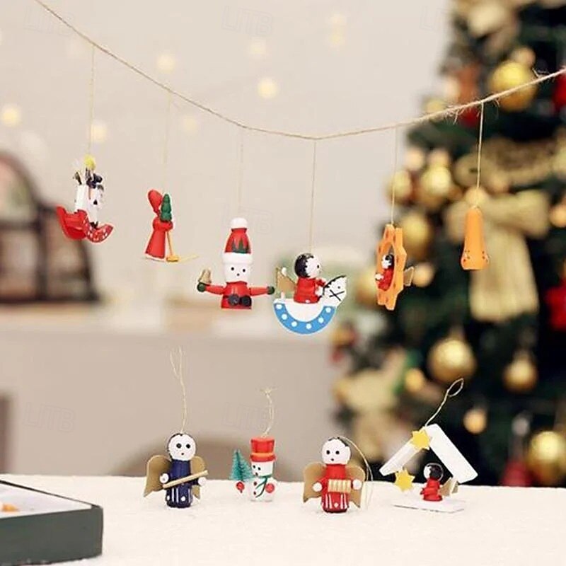 Mini Santa Claus Christmas Pendants Set 24 Days Blind Box Wooden Tree Ornaments Hand Painted Puppet Hanging Decorations Cartoon Holiday Gift Box for Festive Home Party Accessory3