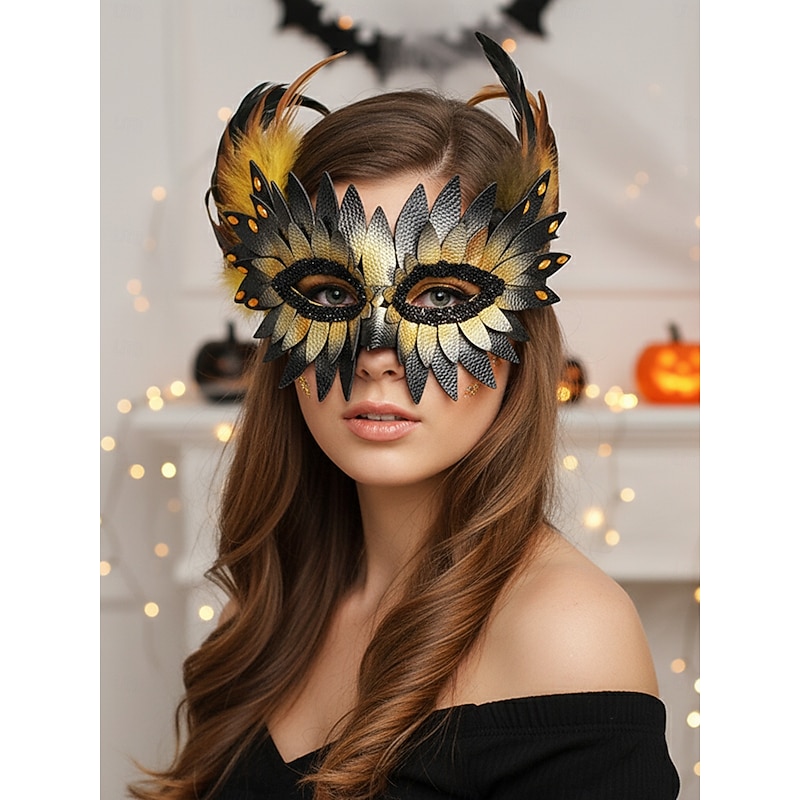 Women's Feather Masquerade Mask with Colorful Plume Design, Elegant Costume Accessory for Halloween Party and Cosplay2