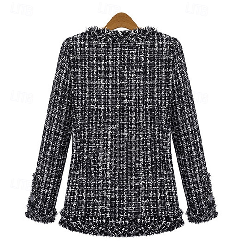 Women's Winter Coat Casual Jacket Comfortable Breathable Pocket Fashion Daily Plaid Outdoor Casual Daily Regular Crewneck Regular Fit Long Sleeve Outerwear Black Fall Winter2