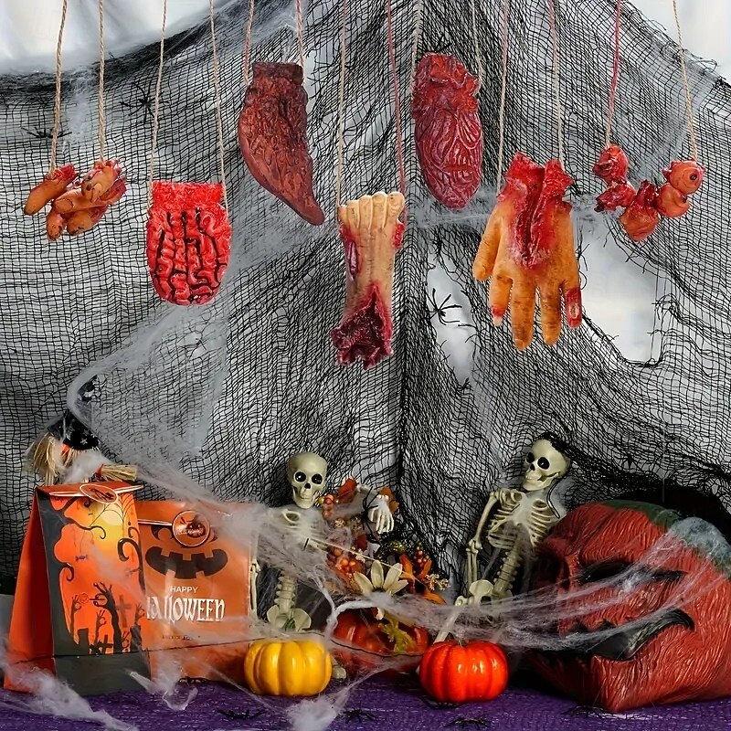 6pcs Idolpack Halloween Body Parts Garland Banner - Realistic Fake Severed Hands Blood-Themed Party Decorations for Haunted Houses Vampire & Zombie Themed Events Plastic Material Halloween Decorat3