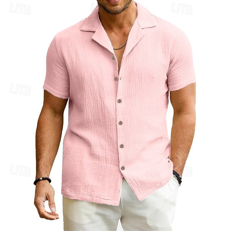 Men's Shirt Summer Shirt Casual Shirt Beach Shirt Button Up Shirt Black White Pink Blue Green Short Sleeve Plain Camp Collar Vacation Hawaiian Clothing Apparel Polyester Fashion Casual Comfortable