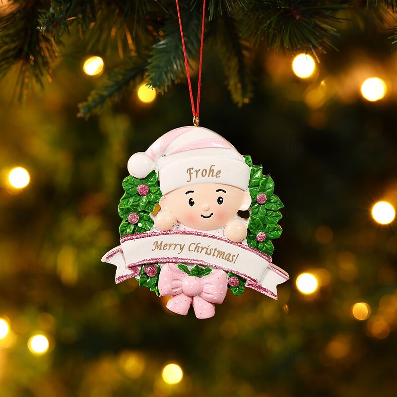 Personalized Resin Christmas Tree Ornament with Custom Laser Engraved Name, Pink Holiday Wreath Hanging Decoration, Unique Christmas Keepsake for Home Décor and Gift4