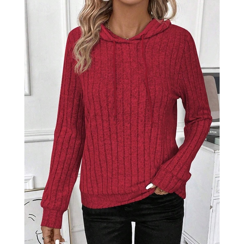 Women's Pullover Hoodie Sweatshirt Plain Casual Long Sleeve Hooded Regular Tops Street Going out Red Fall Winter