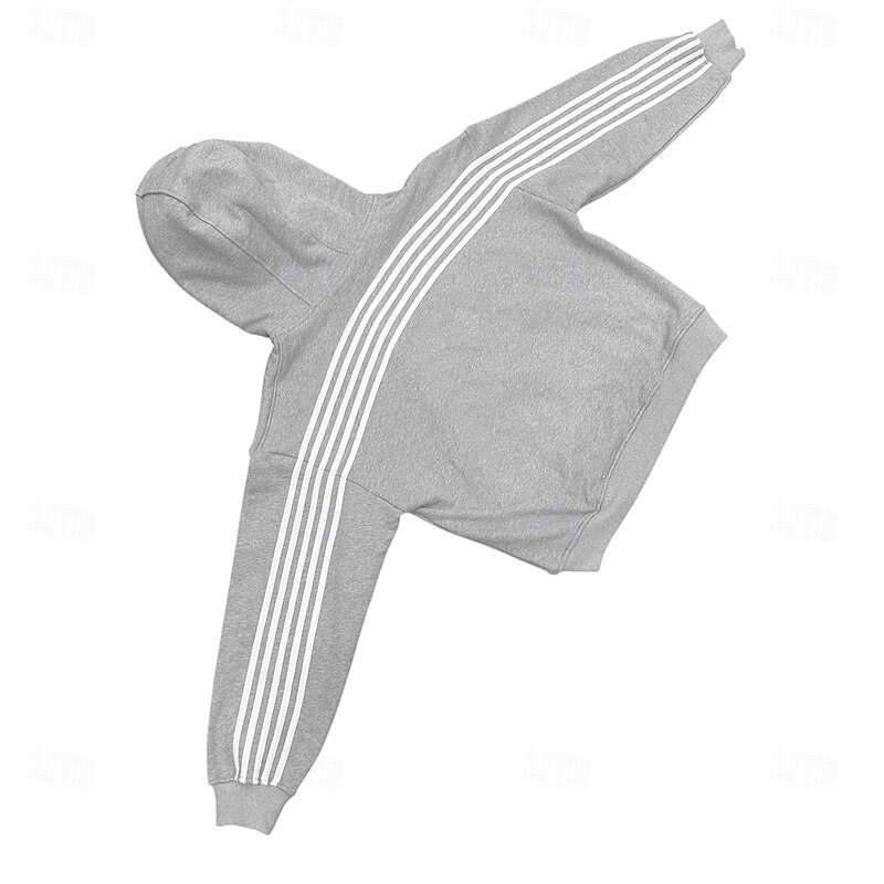 Men's Hoodie Full Zip Hoodie Gray Hooded Stripes Zip Up Pocket Sports & Outdoor Daily Holiday Polyester Streetwear Basic Casual Spring Fall Clothing Apparel Hoodies Sweatshirts3