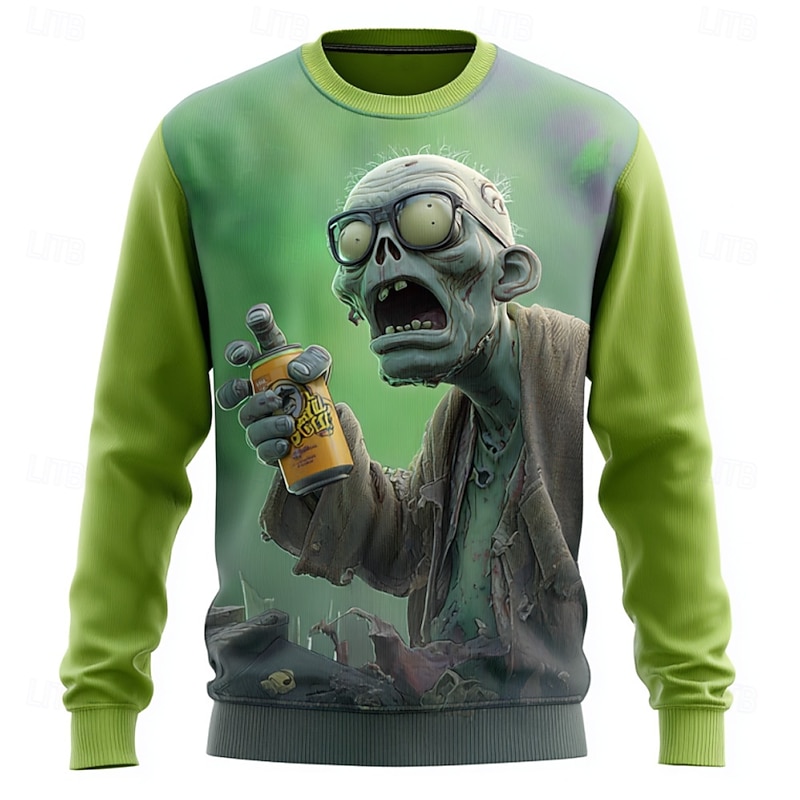 Halloween Men's Zombies Pullover Sweater Jumper Knitwear Crewneck Casual Vacation Daily 3D Print Keep Warm Long Sleeve Spring Fall Winter Green 1# Green 2# Green 3#