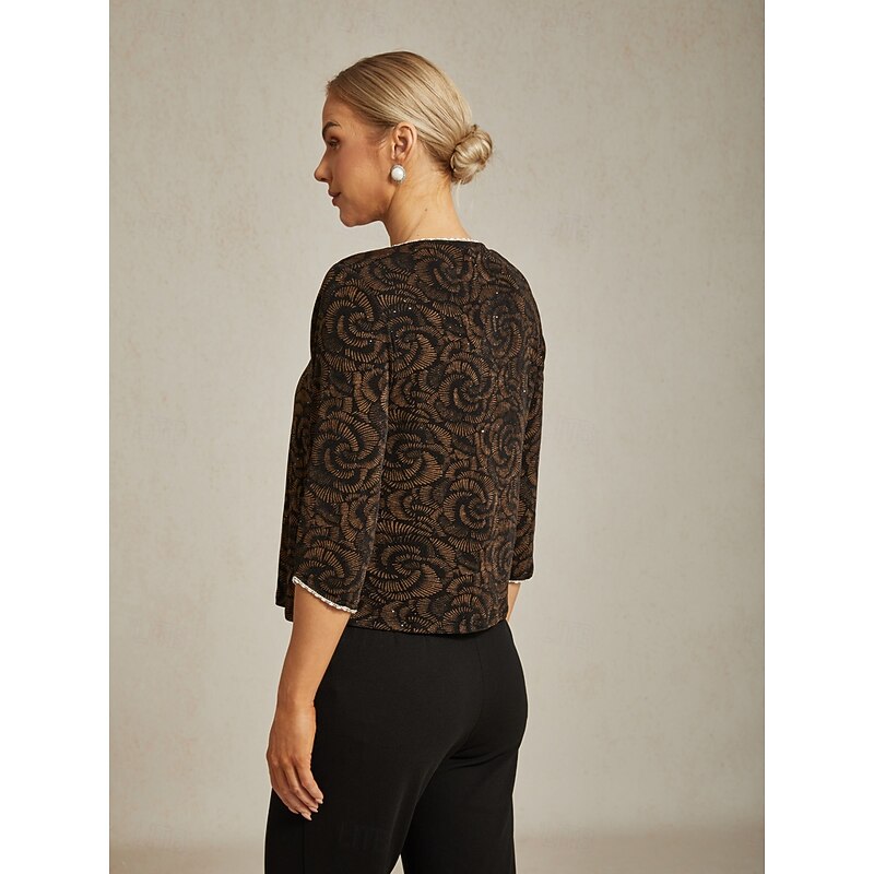 Women's Dressy Tops Evening Tops Elegant Daily Party Crew Neck Brown Fall Winter2