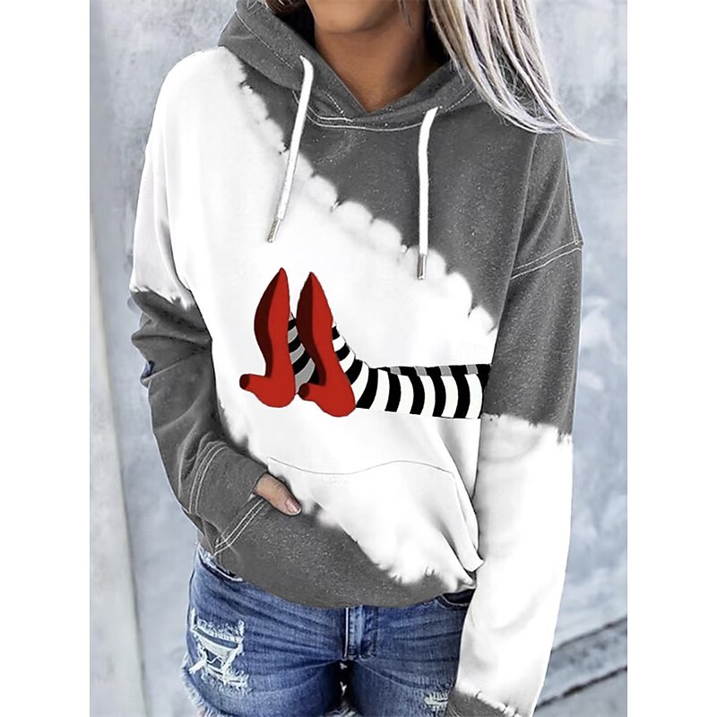 Halloween Women's Pullover Hoodie Sweatshirt Witch Graphic Fashion Casual Long Sleeve Hooded Regular Tops Street Dailywear Casual Drawstring Pocket Print Black Red Blue Green Gray Fall Winter3