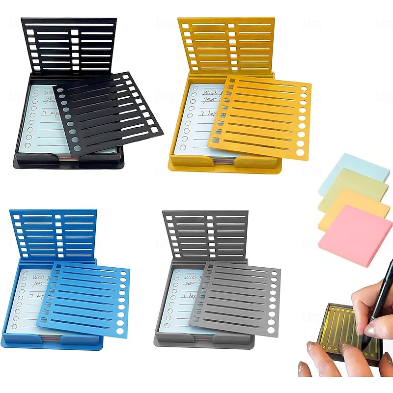 Sticky Note Stencil, Sticky Note Holder with Stencil 3x3 Sticky Note Line Stencil and Holder, Perfect for to-Do Lists, Home, Office, Sticky Notes Dispenser, Reusable Note Organizer