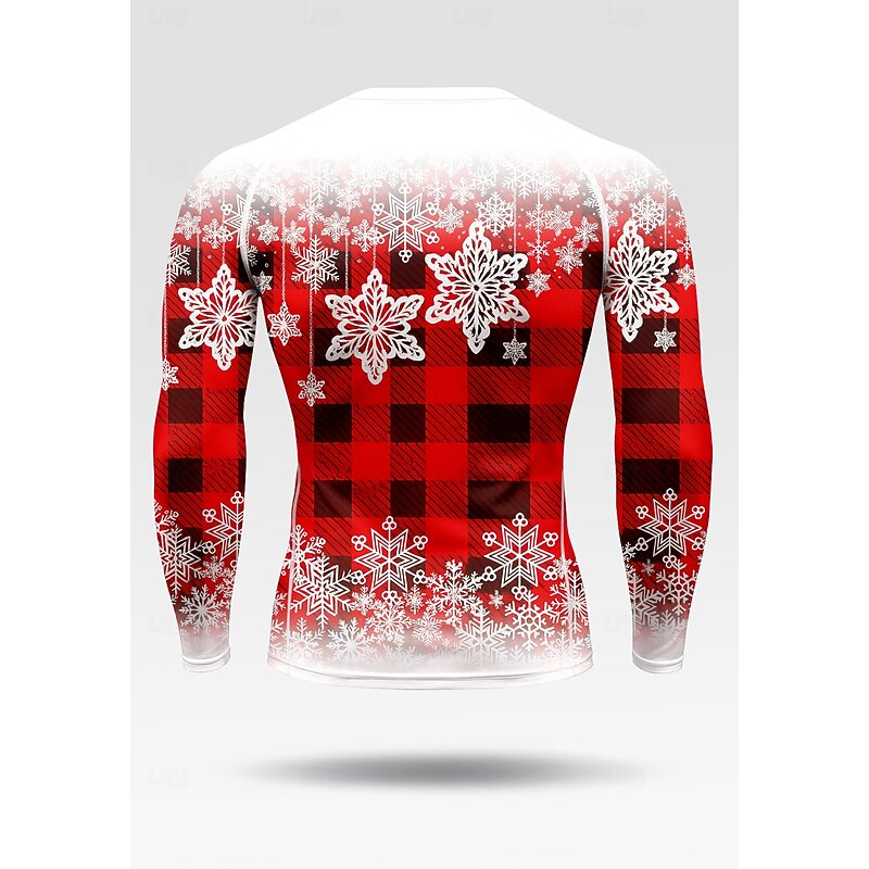 Christmas Men's Compression Shirt Running Shirt Long Sleeve Tee Tshirt Plaid Checkered Quick Dry Compression Power Flex Moisture Wicking Gym Workout Active Training Exercise Sportswear Activewear Red2