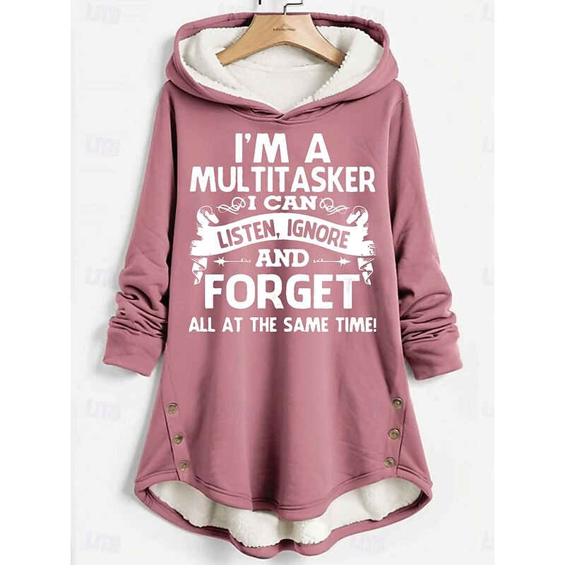 Women's Pullover Hoodie Sweatshirt Graphic Letter Casual Comfrt Long Sleeve Hooded Long Tops Street Dailywear Casual Print Dark Pink Blue Gray Fall Winter