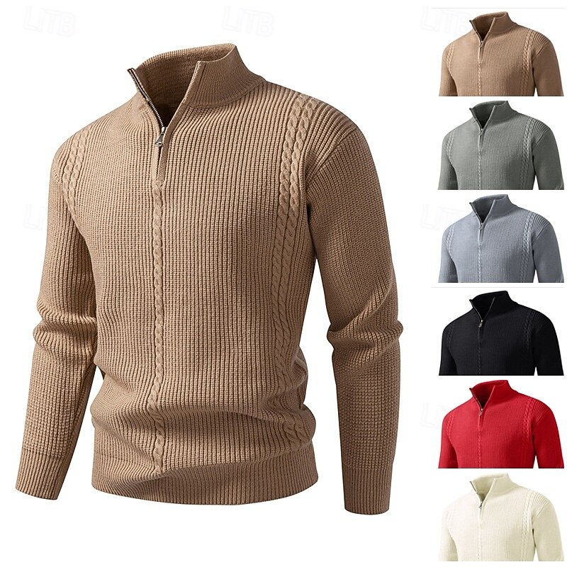 Men's Sweater Pullover Sweater Jumper Ribbed Knit Regular Tops Knitted Slim Fit Plain Standing Collar Knitwear Contemporary Casual Daily Wear Clothing Apparel Fall Black Red M L XL