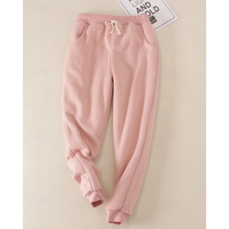 Women's Straight Streetwear Casual Full Length Medium Waist Plain Drawstring Pocket Soft Stretchy Outdoor Vacation Street claret Magenta Black Yellow Fall Winter Loose Fit4