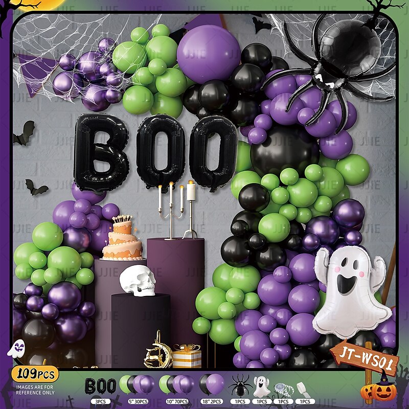 107pcs Halloween Balloon Arch Garland Kit - Black Orange Nude Latex Balloons Set with 3D Bat Stikers and Pumpkin Foil Eye Print Balloons for Halloween/Thanksgiving Day/Christmas Gift