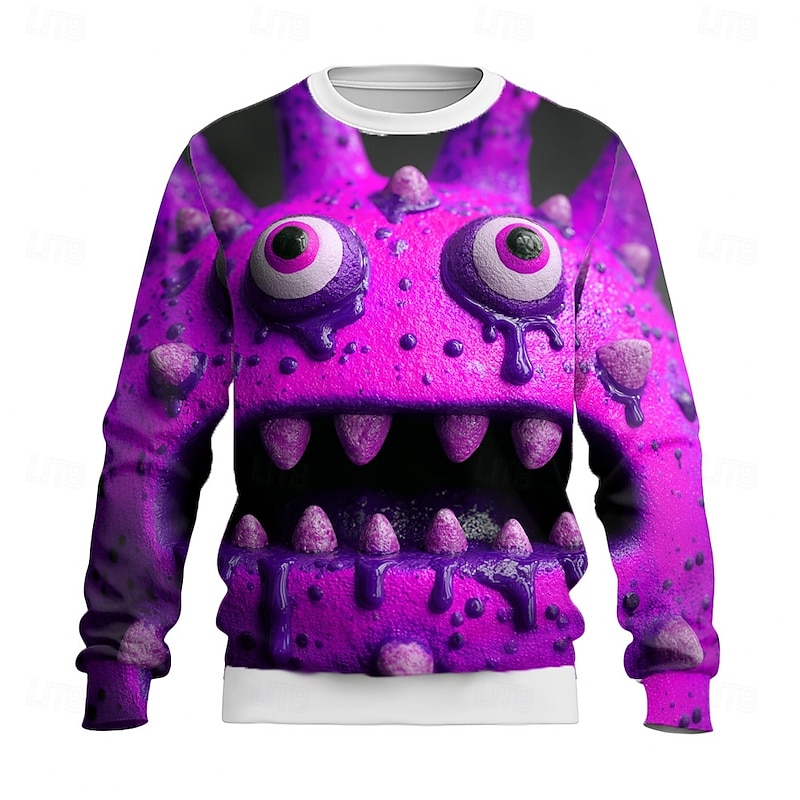 Men's Human face Sweatshirt Casual Crew Neck Vacation Party Gift Purple Orange Crewneck 3D All Seasons Designer2