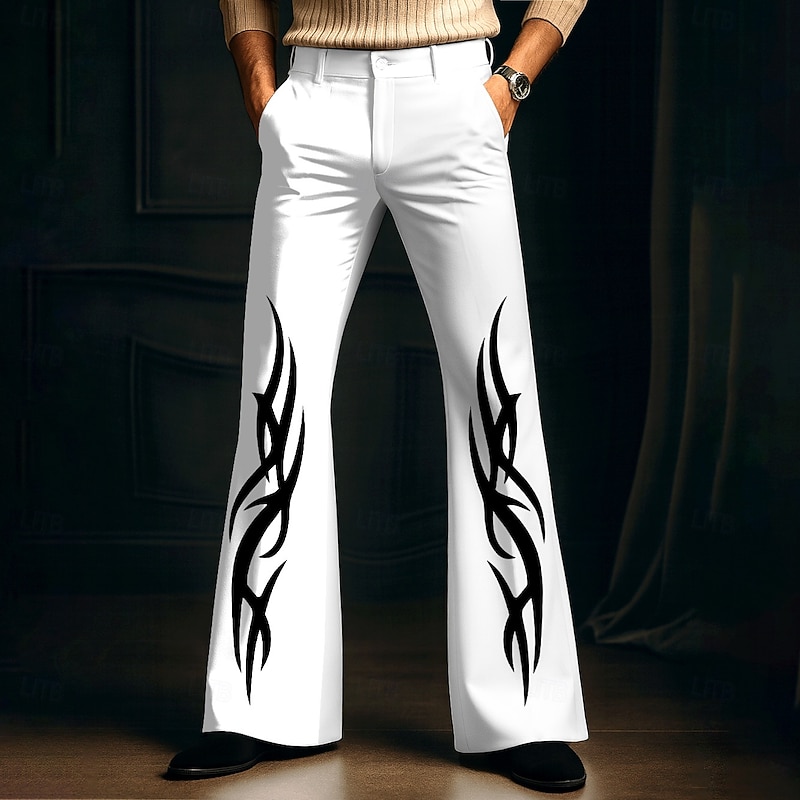 Men's Flame Disco Pants 60s 70s Bell Bottoms Mid Waist Vintage Retro Outdoor Party Casual Side Pockets Flared Leg Pants Trousers Spring Fall 3D Print Black White Red3