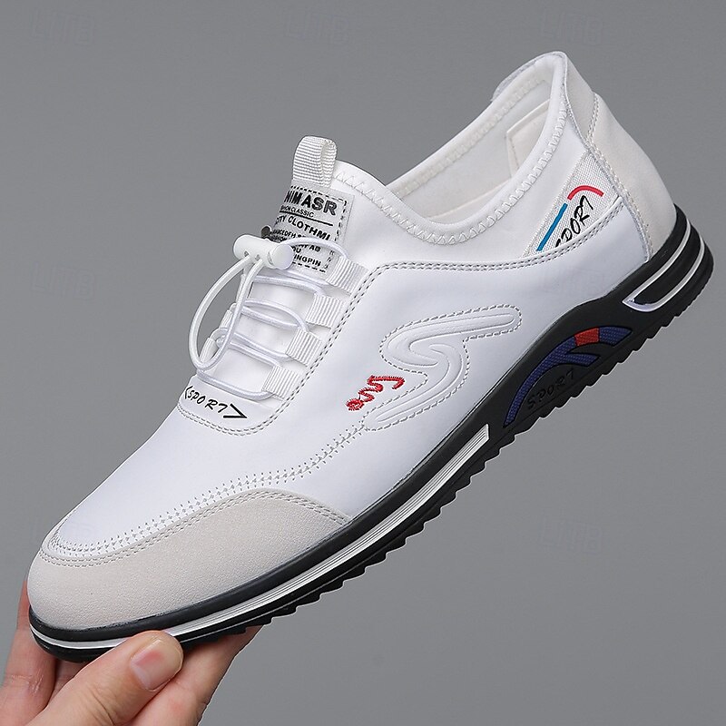 Men's White Faux Leather Casual Sneakers – Lightweight Breathable Low-Top Shoes for Daily Wear, Walking and Travel4