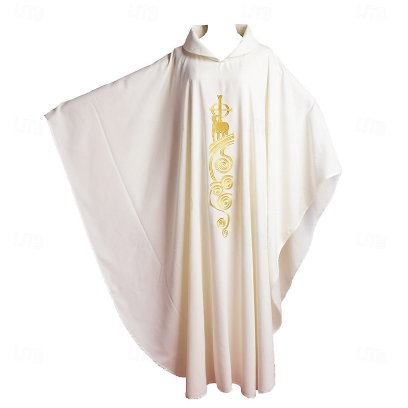 Retro Vintage Medieval Renaissance Robe Chasuble Priest Catholic Embroidered Fancy Dress Men's Religious Halloween Carnival Performance LARP Ren Faire Adults Cloak4