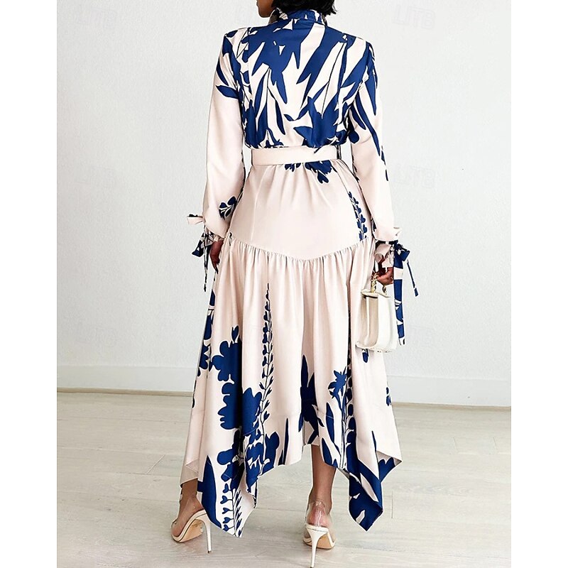 Women's Midi Dress Shirt Dress Floral Dress Print Dress Modern Outdoor Daily Going out Regular Fit Floral Long Sleeve Shirt Collar Black Wine Green Dark Blue Spring Fall3