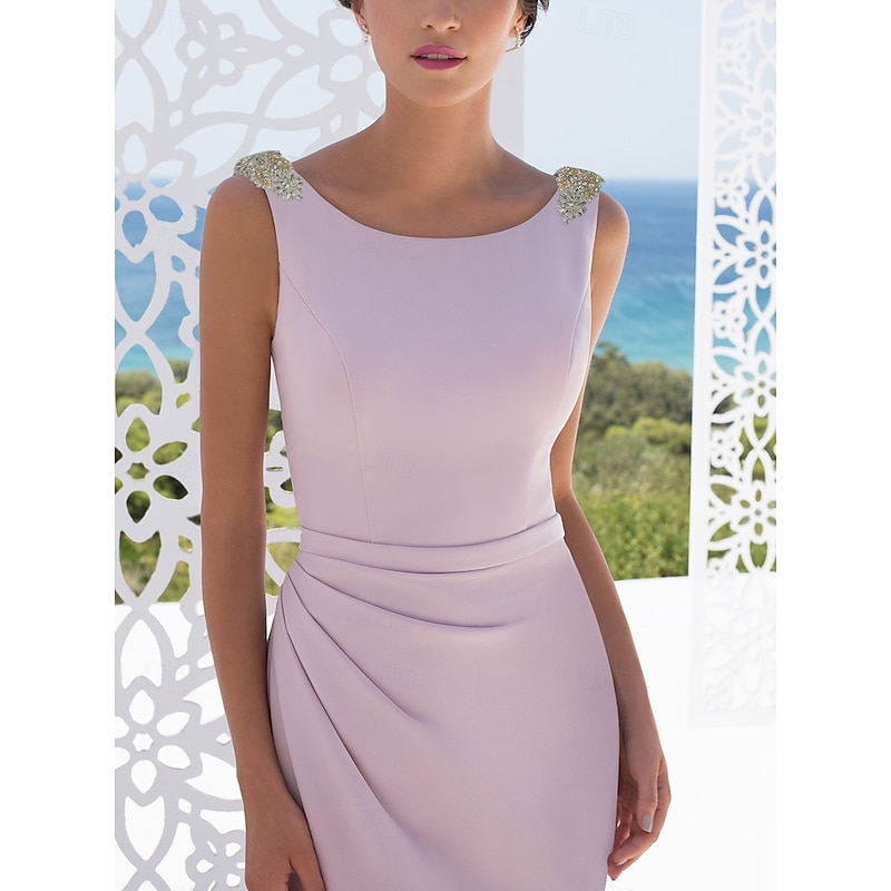 Mermaid / Trumpet / Sheath / Column Bridesmaid Dress Bateau Neck Sleeveless Pink Floor Length Stretch Fabric with Ruching / Solid Color 20223