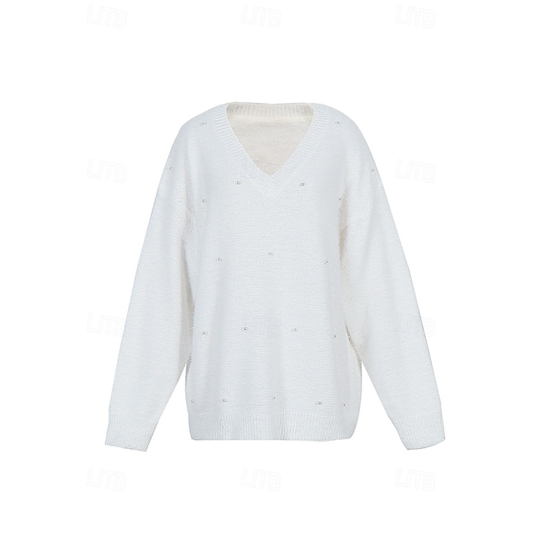 Women's Sweater Pullover Sweatshirt Fuzzy Cozy T Shirt Plain Ribbed Knitted Casual Long Sleeve V Neck Tops Daily Going out Weekend Lace Pink Oversized3