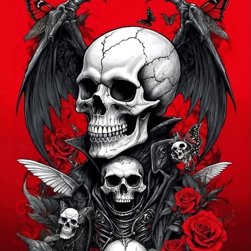 Halloween Men's Skull Wings Shirt Button Up Shirt Long Sleeve Dark Punk Gothic Style Outdoor Holiday Summer Spring Turndown 3D Print Collared Shirts Red Green3