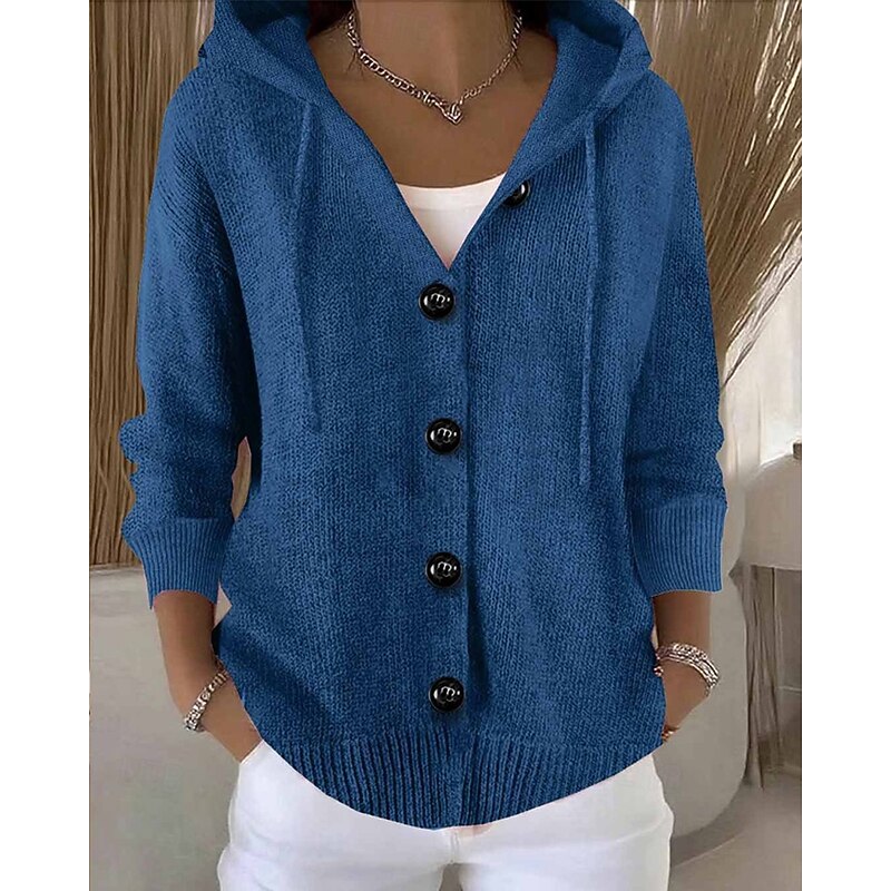 Women's Sweater Cardigan Fashion Streetwear Casual Pure Color Ribbed Hooded Pocket Buttons Knitted Long Sleeve Regular Tops Knit Outdoor Daily Weekend Army Green Light Brown Fall Winter2