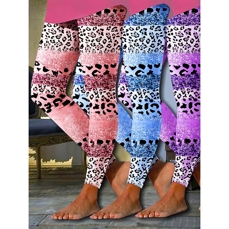Women's Leggings Vacation Vintage Fashion Full Length High Waist Graphic Leopard Abstract Printing Thermal Warm Soft Breathable High Elasticity Vacation Street Dailywear Light Pink Violet Light Sky