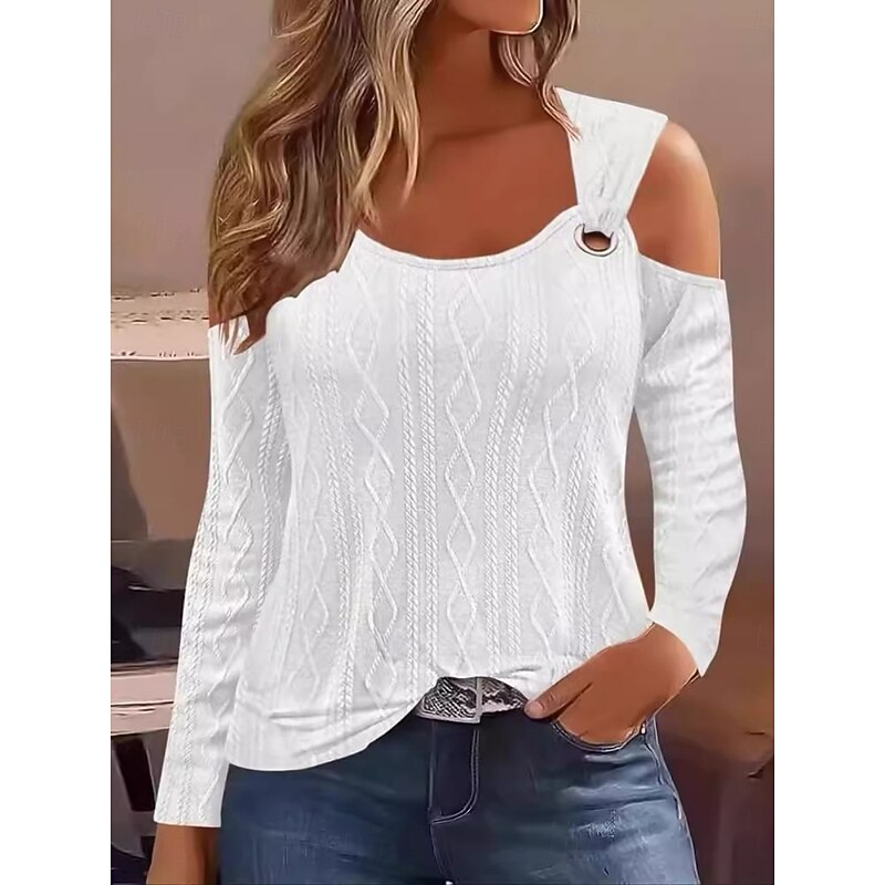 Women's Blouse Solid Color Stylish Casual Long Sleeve Scoop Neck Regular Tops Daily Patchwork Hollow Out Black White Pink Green Khaki Spring Fall Winter2