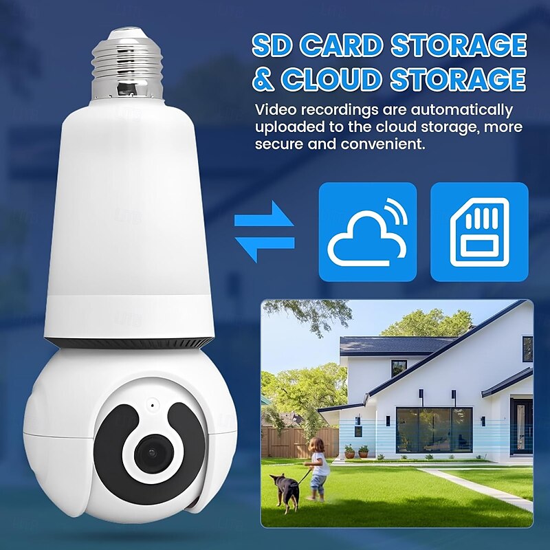 WiFi Light Bulb Security Camera Wireless Outdoor Indoor-2.4&5GHz Dual Band WiFi, 2K Full-Color Night Vision, 360 Pan-Tilt, Motion Detection, Two-Way Audio, Siren Alarm(TF cards not included)3