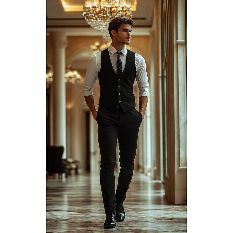 Men's Wedding Business Party Suits Notch Lapel Black Dark Green Formal Solid Colored Slim Fit 2 Piece2