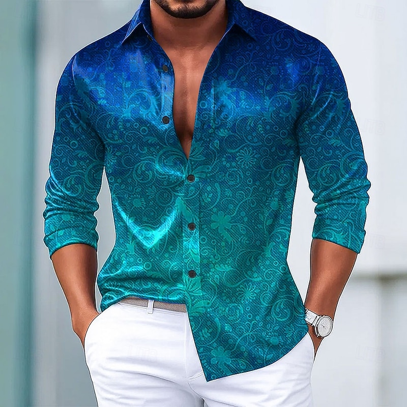 Men's Paisley Floral Print Ethnic Shirt Satin Shirt Dress Shirt Long Sleeve Vintage Retro Vacation Dailywear Summer Spring Fall Turndown 3D Print Button Up Shirts Blue 1# Red Blue Green Gray2