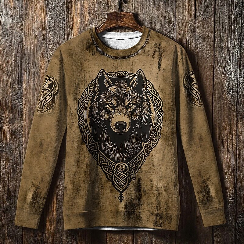 Men's Sweatshirt Blue Brown Green Crew Neck Wolf Celtic Knot Print Casual Daily Holiday Vintage Viking Fall Winter Clothing Apparel Hoodies Sweatshirts2