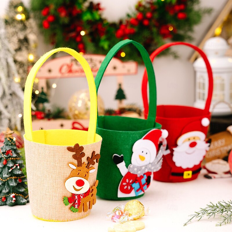 3PCS Christmas Gift Bags, Creative Cartoon Candy Tote Bags for Kids, Holiday Party Favor Bags for Festive Decorations3