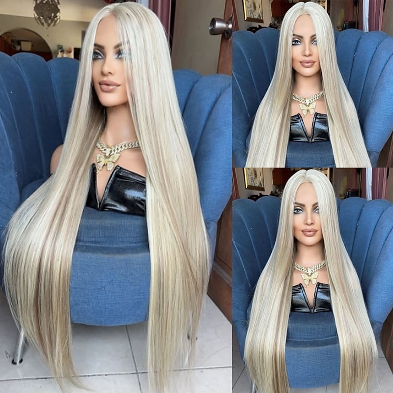 Remy Human Hair 5x5 Closure 13x4 Lace Front Wig Middle Part Brazilian Hair Straight Blonde Multi-color Wig 150% 180% Density with Baby Hair Highlighted / Balayage Hair 100% Virgin Glueless Pre-Plucked